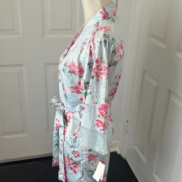 NWT! Luxe Flora by Flora Nikrooz Satiny Floral Peony Wrap Robe – Medium - Divine - Picture 4 of 9